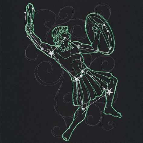 Stellar Constellations - Hercules | Urban Threads: Unique and Awesome Embroidery Designs Orion Mythology, Hercules Constellation, Orion Tattoo, Ancient Greece Mythology, Orion Constellation, Constellation Art, Constellation Map, Greek Pantheon, Freestanding Lace Embroidery