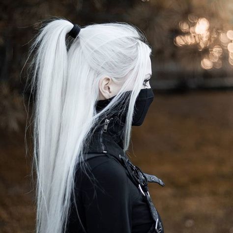 Anastasia E.G.(@anydeath) • Instagram写真と動画 White Hair Aesthetic, Hair Aesthetic Girl, Accessory Reference, Shirt Reference, Goth Pfp, Ninja Assassin, Details Outfit, Leather Costume, Phone Decorations