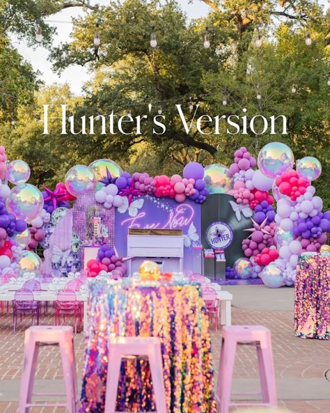 Macy Lima | Decorations | Hunter’s Version of TS party 💜 . Welcome 2024… this was the party that y’all went nuts for. The first reel I did for it has an… | Instagram Eras Party Theme, Eras Tour Party Decor, Taylor Swift Birthday Decor, Eras Party Decor, Speak Now Party, Taylor Swift Party Decorations, Backyard Movie Night Party, Swiftie Party, Diy Streamers