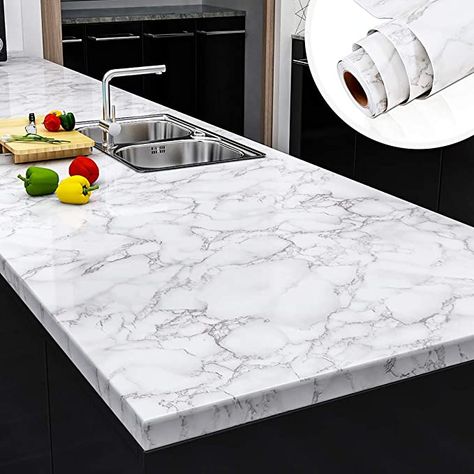 Yenhome Faux Marble Peel and Stick Countertops 24" x 118" White Gray Marble Counter Top Covers Peel and Stick Wallpaper for Kitchen Backsplash Peel and Stick Self Adhesive Removable Wallpaper - - Amazon.com Peel And Stick Countertop, Grey Marble Wallpaper, Countertop Covers, Marble Contact Paper, Wallpaper For Ipad Aesthetic, Kitchen Revamp, Countertop Cabinet, Marble Vinyl, Nancy Wilson