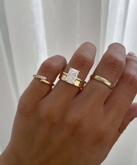 Wedding Band For Radiant Cut Ring, Radiant Cut Engagement Ring With Band, Thick Gold Wedding Band, Thick Wedding Bands, Radiant Engagement, Radiant Ring, Radiant Cut Rings, Dream Wedding Ring, Ring Cuts