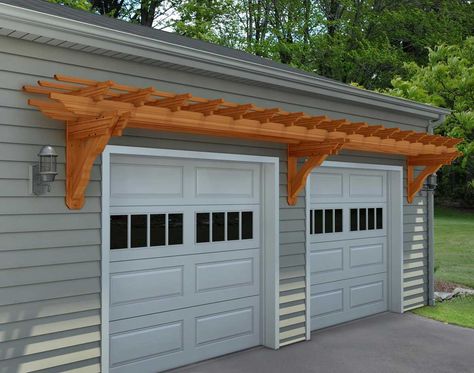 Treated Pine Eyebrow Pergolas Pergola Over Garage Door, Pergola Over Garage, Eyebrow Pergola, Over Garage Door, Garage Trellis, Pergola Garage Door, Wall Pergola, Door Pergola, Wall Mounted Pergola