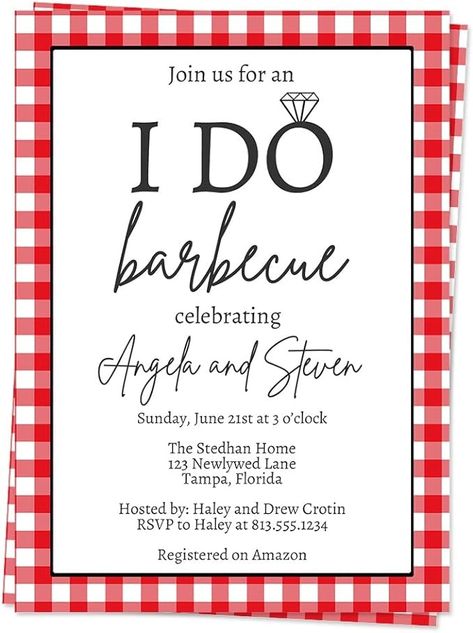 Amazon.com : I Do BBQ Invitations Bridal Wedding Shower Couple Couples Shower Invites Barbeque Red Gingham Picnic Grill Cook Out Printed Customized Printed Cards (12 Count) : Home & Kitchen Rehearsal Dinner Picnic, Bridal Shower Bbq, Shower Couple, Bbq Rehearsal Dinner, Gingham Picnic, Cook Out, Couples Bridal Shower, Couple Wedding Shower, Housewarming Card