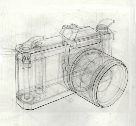 Camera Sketch, Analytical Drawing, Camera Drawing, Perspective Drawing Lessons, Animation Art Sketches, Object Drawing, Industrial Design Sketch, Perspective Art, Architecture Drawing Art