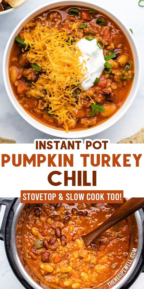 Pumpkin Turkey Chili, Fwtfl Recipes, Instant Pot Pumpkin, Turkey Pumpkin Chili, Pumpkin Chili Recipe, Pumpkin Turkey, Pot Recipes Healthy, Pumpkin Chili, Fall Comfort Food