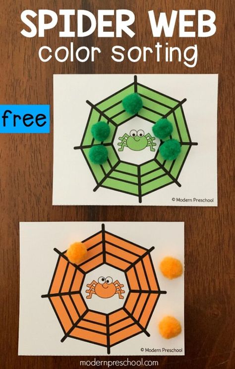 Fun Preschool Halloween Activities, Spider Circle Time Activities, Spider Sorting Activity, Halloween Themed Centers Kindergarten, Preschool October Art, Eric Carle Very Busy Spider Activities, Spider Cognitive Activities, The Busy Spider Activities, Pumpkin Sorting Preschool