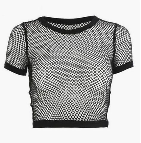 2019 SPRING SUMMER - GOTH FISHNET Sheer Top – kokopiecoco Edgy Outfits, Fishnet Crop Tops, Shoes Jeans, Fishnet Top, Beach T Shirt, Beach T Shirts, Mein Style, Short Sleeve Cropped Top, Shirt Fashion