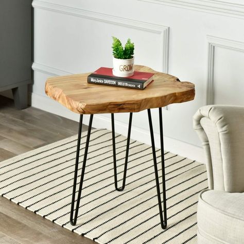 You could win this WELLAND Live Edge Side Table with Hairpin Legs by entering out $200 Amazon Giftcard Giveaway! See the website for entry details and deadlines! | Junebug Weddings Landing Table, Fun Wedding Gifts, Small Living Room Ideas With Tv, Tree Stump Coffee Table, Live Edge Side Table, Stump Coffee Table, Tall Side Table, End Table Wood, Unique Side Table