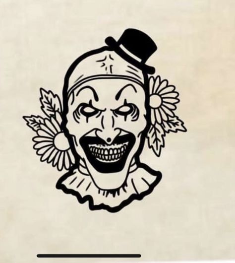 Horror Movie Tattoos Stencil, Art The Clown Stencil, Horror Movie Characters Drawing Outline, Art The Clown Drawing Easy, Mike Myers Drawing, Terrifier Tattoo Stencil, Patchwork Horror Tattoo, Pennywise Tattoo Ideas, Spooky Tattoo Stencil