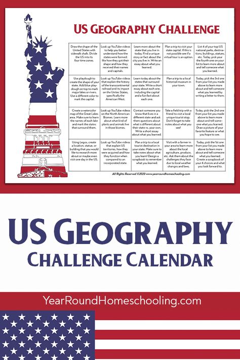 Homeschool World Geography High School, 5th Grade Geography, Geography Homeschool, Geography Test, Challenge Calendar, Middle School Geography, Elementary Printables, United States Geography, Us Geography