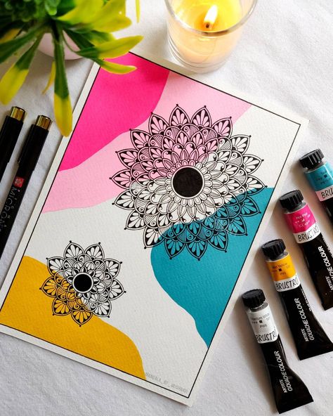 Mandalas, Easy And Attractive Drawing, Attractive Drawing Ideas, Attractive Mandala Art, Mandala With Painting, Boho Mandala Art, Mandala Painting Easy, Mandala Art Cute, Mandala Art Frame