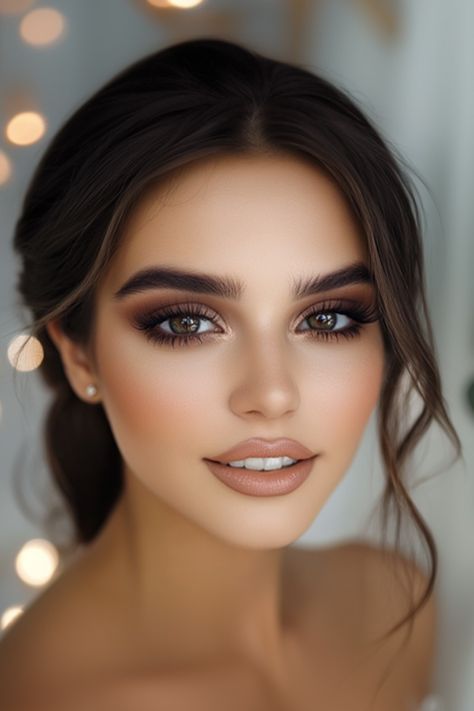 Smokey Eye Makeup Wedding Brown Eyes, Bridesmaid Makeup Smokey Brown, Dark Eyes Wedding Makeup, Glamorous Bridesmaid Makeup, Brown Eyes Smokey Makeup, Makeup Wedding Looks For Brown Eyes, Wedding Makeup Inspiration Brown Eyes, Makeup For Wedding Brown Eyes, Smokey But Natural Makeup