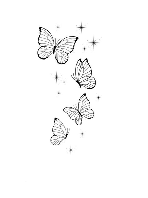 Butterfly Hand Tattoo Designs, Butterfly Tattoo Stars, Butterfly With Sparkles Tattoo Design, Simple Butterflies Tattoo, 4 Butterflies Tattoo, 3 Butterfly Tattoo On Arm, Tato Simple, Mariposas Tattoo, Butterfly Tattoos Images