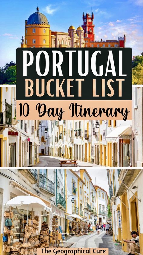 Pinterest pin for 10 days in Portugal itinerary Portugal In April, Portugal Bucket List, Portugal Destinations, 10 Day Itinerary, Portugal Itinerary, Trip To Portugal, Portugal Vacation, Places In Portugal, Portugal Travel Guide