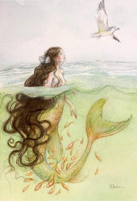 Mystical Mermaid, Art Coquillage, Mermaid Artwork, Mermaid Painting, Mermaids And Mermen, Vintage Mermaid, Beautiful Mermaids, Arte Inspo, Fairytale Art