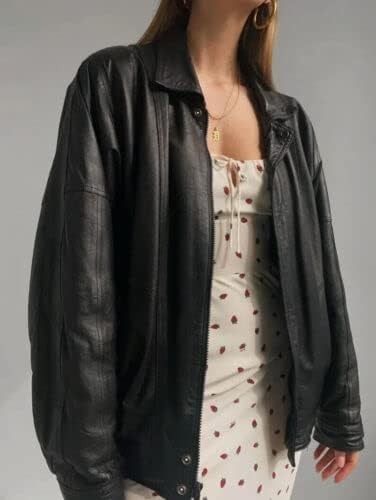 Amazon.com: Women’s Fashion 90s Leather Jacket Oversized Leather Bomber Jacket | 90’s Retro Vintage Leather Jacket : Clothing, Shoes & Jewelry Womens Leather Jacket Outfit, Black Jacket Outfit, Black Leather Jacket Outfit, Jacket Outfit Women, Leather Jacket Women, Classic Leather Jacket, Womens Black Leather Jacket, Womens Jackets Casual, Leather Jacket Outfits