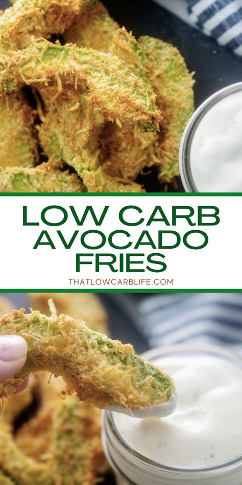 If you love fries but want to stick to your low carb meal plan, you're going to love these avocado fries. Avocado Fries Keto, Keto Recipes With Avocado, Low Carb Avocado Recipes, Pegan Recipes, Avocado Snack, Carb Sides, Avocado Dishes, Sweet Appetizer, Keto Appetizers