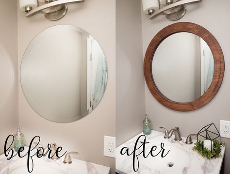 Oval Mirror Diy, Diy Round Mirror, Mirror Makeover Diy, Diy Mirror Frame, Spiegel Diy, Round Mirror Frame, Decorative Bathroom Mirrors, Oval Mirror Bathroom, Frame Circle