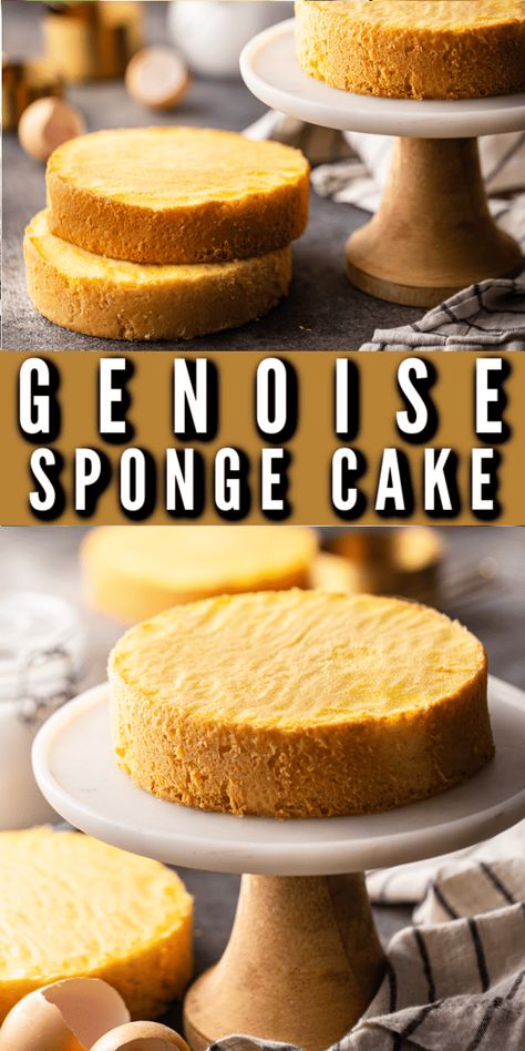 Genoise Sponge Cake Recipe: So light & airy! And made with just a few pantry staples. Hero Sponge Cake Recipe, 4” Cake Recipe, Almond Flour Sponge Cake, Honey Sponge Cake, Battenberg Cake Recipe, Egg White Cake Recipe, French Sponge Cake Recipe, Chocolate Genoise Sponge Cake, Yellow Sponge Cake Recipe