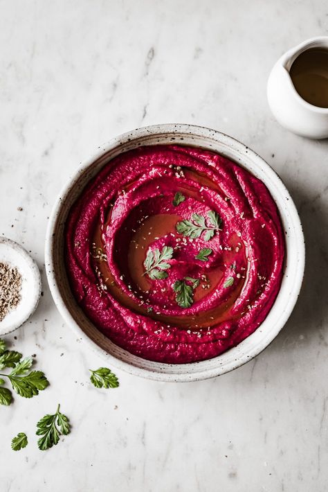 Hummus Photography, Beetroot Hummus Recipe, Hummus Recipes, Mediterranean Foods, Beetroot Recipes, Lemon Pesto, Slow Roasted Tomatoes, Fresh Beets, Beet Hummus