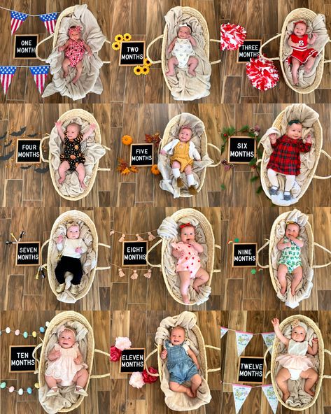 1 Month Old Baby Pictures Ideas August, Moses Basket Monthly Pictures, Girl Monthly Milestone Ideas, 2 Month Old Photo Shoot Ideas, Twins Monthly Photo Ideas, Monthly Photoshoot Ideas For Baby, Milestone Photos, 1 Month Photoshoot Ideas At Home, 1 To 12 Months Baby Photo Ideas