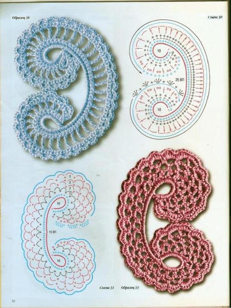 Modèles au crochet irlandais Crochet Paisley, Irish Lace Crochet Pattern, Irish Crochet Flowers, Russian Crochet, Irish Crochet Motifs, Irish Crochet Patterns, Crochet Motif Patterns, Form Crochet, Crochet Lace Pattern