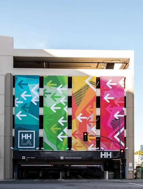 Parking Garage Signage Design, Parking Garage Signage, Environmental Design Graphics, Signage Design Outdoor Creative, Parking Sign Design, Parking Garage Design, In Store Signage, Los Angeles Sign, Signage Graphic Design