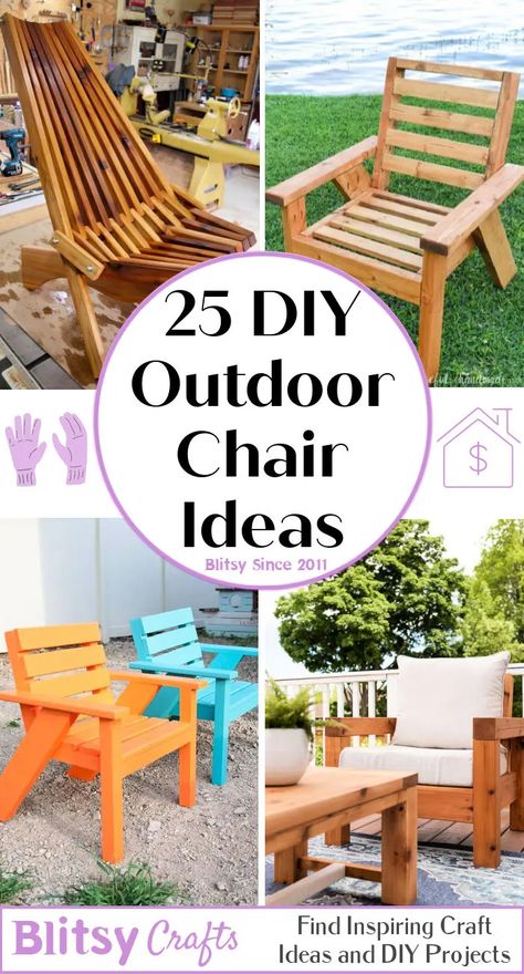 25 Free DIY Outdoor Chair Plans for Lawn, Patio and Garden Diy Patio Dining Chairs, Wood Deck Chairs, Pallet Patio Chairs, Wooden Garden Furniture Ideas, Diy Garden Chair Ideas, Pallet Chairs Outdoor Diy, Diy Patio Chairs Wood, Diy Garden Seat, Diy Outside Chair