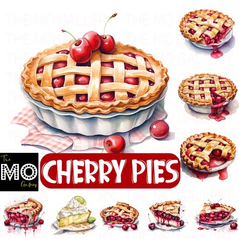 These 25 stunning Cherry Pie watercolor portraits are the perfect addition to any creative project! Each portrait comes in both PNG and JPG file formats with a size of 4096px by 4096px and a 300 DPI resolution, ensuring the highest quality for your designs. With a beautiful background, these portraits can be used for apparel, invitations, wall art, mugs, coasters, journals, posters, card making, digital planner, scrapbooks, digital paper craft, mixed media, tumblers, and much more. Pie Watercolor, Cherry Pies, Dessert Art, Cartoon Food, Food Clipart, Berry Pie, Card Making Crafts, Vector Drawing, Cherry Pie