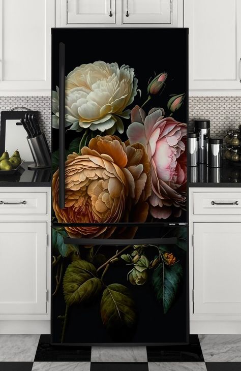 Floral Fridge Wrap Vintage Refrigerator Wrap Vinyl Side by - Etsy Ukraine Refrigerator Wraps Vinyls Stickers, Refrigerator Wrap, Black Fridges, Fridge Wrap, Fridge Decals, Vintage Fridge, Refrigerator Wraps, White Fridges, Flower Kitchen