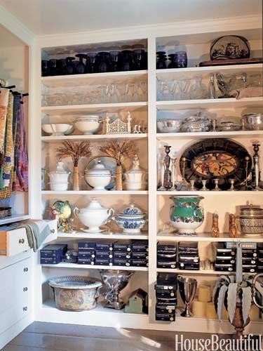 Designer Bunny Williams - Top Interior Decorators - House Beautiful Kitchen Butlers Pantry, China Storage, Bunny Williams, Butler Pantry, Closet Shelves, Butler's Pantry, Pantry Storage, Eclectic Home, Kitchen Pantry