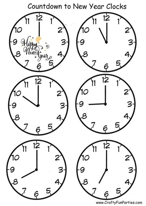 New Years Clock Printable, Clock Printable For Kids, Countdown To New Year, New Years Crafts, Party Ideas Games, Clock Printable, New Year Clock, New Year's Eve Countdown, New Years Eve Games