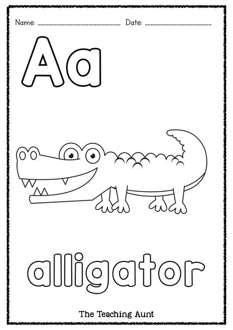 A is for Alligator Art and Craft - The Teaching Aunt Letter A Words For Preschool, A Is For Printable, Preschool Alligator Craft, Letter A Alligator Craft, A Is For Worksheet, Alligator Crafts For Toddlers, Alligator Preschool Activities, Alligator Crafts For Kids, Alligator Craft Preschool