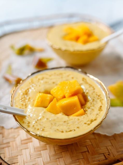 Mango Sago is a quick, refreshing, and satisfying summer dessert popular in Asia, with juicy chunks of mango and a sweet mango/coconut milk tapioca pudding. Source: thewoksoflife.com Mango Sago Recipe, Tapioca Dessert, Sago Recipes, Mango Sago, Mango Dessert Recipes, Jelly Desserts, Woks Of Life, The Woks Of Life, Tapioca Pudding