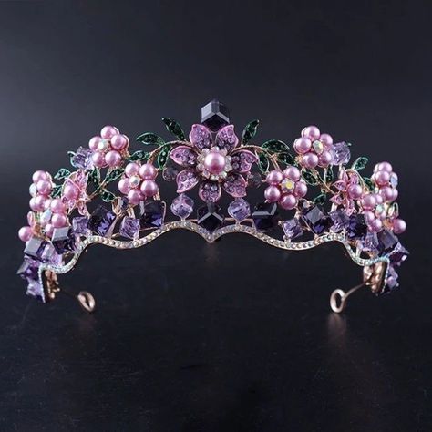 Princess Headdress, Diadem Wedding, Pearl Princess, Pageant Jewelry, Bridal Crown Tiara, Hair Accessories Tiara, Purple Crown, Bridal Tiaras, Wedding Hair Headband