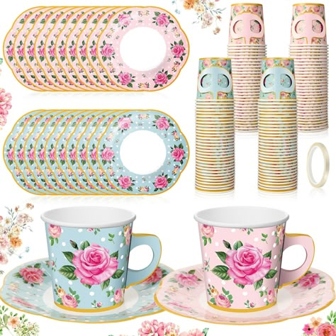 Drink Birthday, Paper Tea Cups, Tea Party Supplies, Floral Paper Plates, Teacups And Saucers, Princess Tea Party, Tea Juice, Tea Party Decorations, Yellow Style