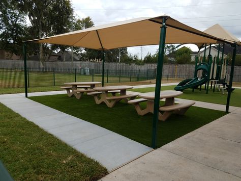 Covered Playground, Backyard Cover, Container Park, Church Playground, Parks Project, Kids Ministry, Shade Canopy, Concrete Table, Playground Design