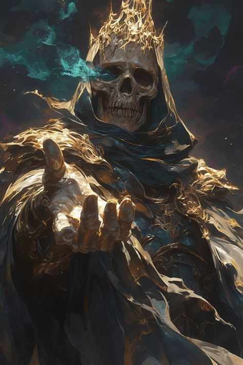 Skeleton King Art, Skeleton Monster Art, Lich Rpg, Lich Aesthetic, Lich Dnd, Dnd Skeleton, Lich Art, Skeleton Character Design, Skeleton Wizard