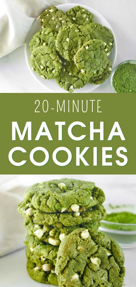 Sweet Vegan Snacks, Recipes With Matcha, Easy Vegan Snacks, Matcha Cookies Recipe, White Chocolate Recipe, Green Tea Cookies, Matcha Brownies, Cookies With White Chocolate, Matcha Green Tea Recipes