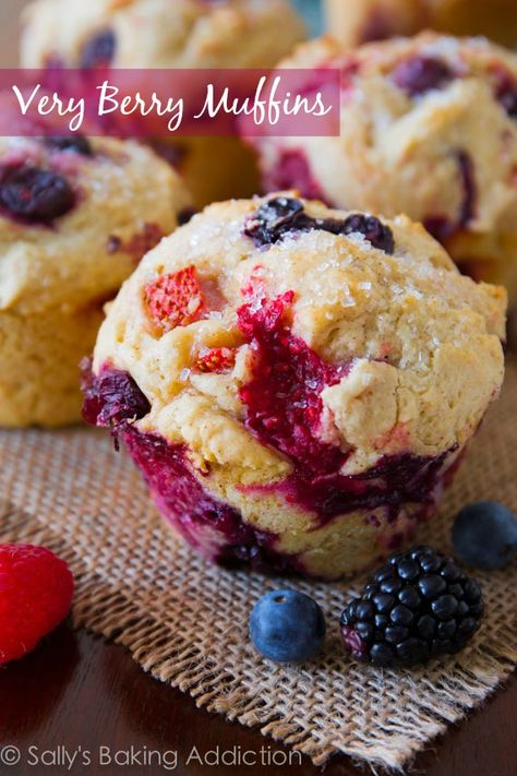 Jumbo Bakery-Style Very Berry Muffins, exploding with juicy berries in every single bite! @Sally McWilliam McWilliam McWilliam McWilliam [Sally's Baking Addiction] Triple Berry Muffins, Berry Muffin Recipe, Mixed Berry Muffins, Berry Desserts, Fruit Muffins, Jumbo Muffins, Bakery Style Muffins, Berry Muffins, Bread Muffins