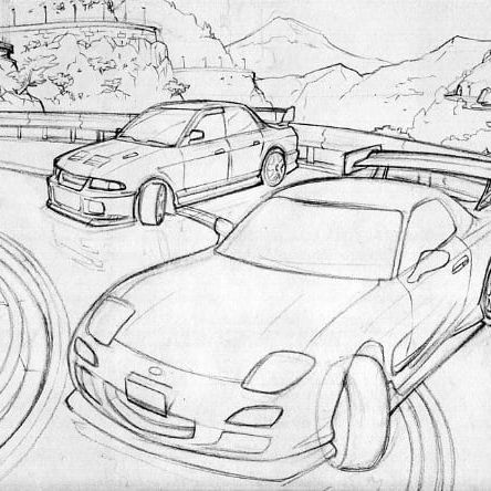 Car Sketches Pencil, Aesthetic Car Drawing, Anime Car Drawing, Cool Car Drawings Pencil, 3d Car Drawing, Initial D Drawing, Racing Cars Drawing, Car Drawings Easy, Easy Car Sketch