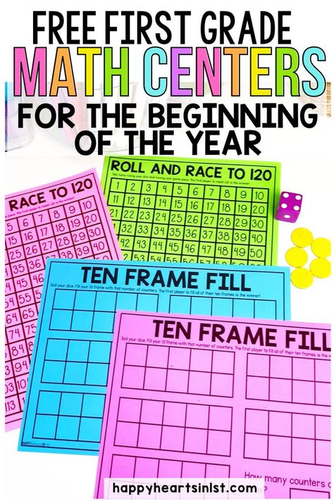 Free math center games for first grade Race to 120 Ten Frame Fill Math Small Group Organization Center Rotations, 1st Grade Math Small Groups, First Week Math Activities 1st Grade, 1st Grade Play Centers, 1st Grade Math Centers Work Stations, Math Craftivity First Grade, Low Prep Math Centers First Grade, Math Games Elementary School, First Grade Math Centers Freebie