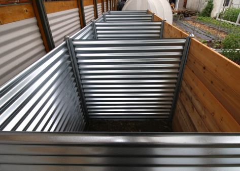 A Compost Bin to Last a Lifetime Corrugated Metal Compost Bin, Compost Bay Ideas, Compost Bins Ideas, Diy Compost Bins Outdoor, Metal Compost Bin Diy, Modern Compost Bin, Concrete Compost Bin, Large Compost Bin, Large Compost Pile