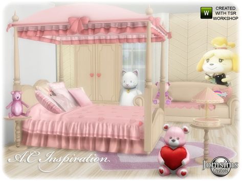 Sims 4 Bed Cc, Sims 4 Bed, Sims 4 Sets, Princess Bedroom Set, Princess Furniture, Sims 4 Beds, Pastel Princess, Furniture Cc, Room Work