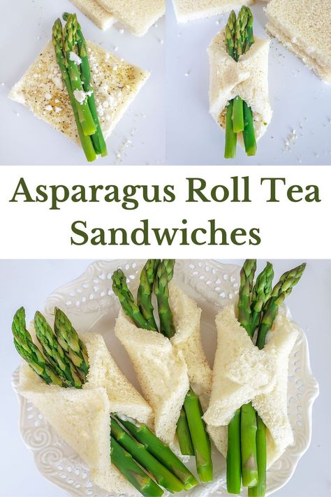 These finger sandwiches are delicate and delicious with fresh asparagus for afternoon teatime. They are something different and can be made ahead of time. #teaparty #teatime #fingersandwiches #minisandwiches #teasandwiches #partyfood #entertaining #fingerfood #snack #easy #quick #prep #flavorful Asparagus Sandwiches, Thursday Themes, Snack Easy Quick, Veggie Dip Recipe, Asparagus Rolls, Cream Cheese Sandwiches, Snack Easy, English Tea Party, Steamed Asparagus