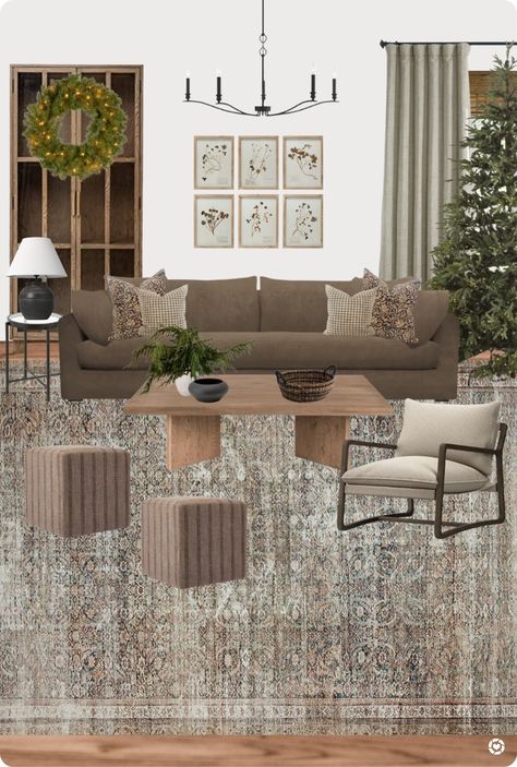 Country Sofas Living Room, Cozy Brown Sofa Living Room, Grey Brown Couch Living Room Ideas, Fur Rug On Couch, Brown Couch Mood Board, Brown Coach Living Room, Medium Brown Couch Living Room Ideas, Brown Suede Sofa Living Rooms, Mocha Couch Living Room Color Schemes