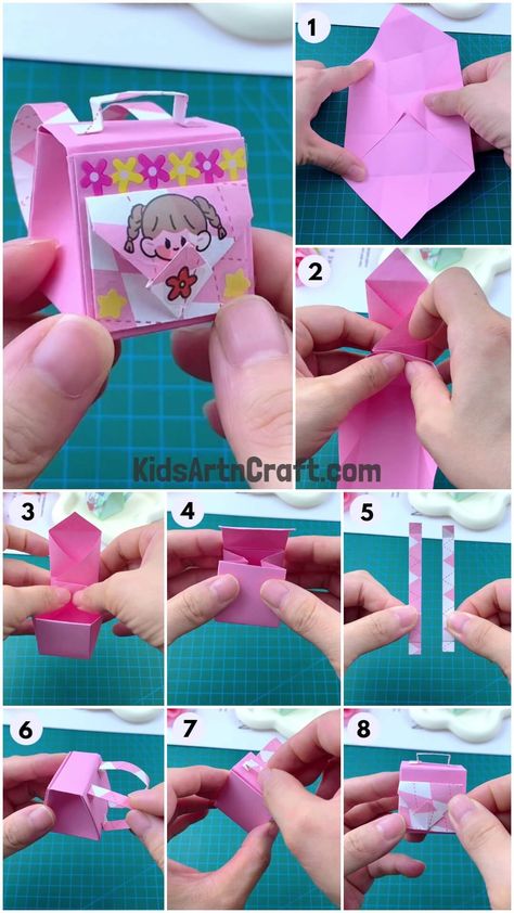 How to Make Paper Origami Backpack Craft For Kids Check more at https://www.kidsartncraft.com/paper-origami-bag-pack-craft-tutorial/ Paper Crafts Backpack, Diy Paper Backpack, Origami Backpack, Backpack Craft, Backpack Tutorial, Origami Step By Step, Origami Bag, Cute Origami, Paper Origami