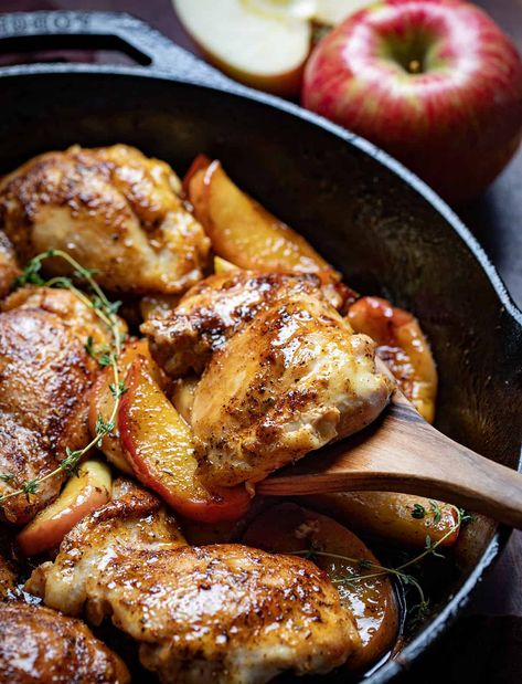 Discover a delicious Fall recipe: Apple Orchard Chicken! Tender chicken thighs seasoned with herbs, paired with sweet sautéed apples for the perfect blend of sweet and savory! Apple Butter Chicken Recipe, Sautéed Apples, Dijon Chicken Thighs, Maple Glazed Chicken, Chicken Thigh Seasoning, Honey Dijon Chicken, Kidney Friendly Recipes Renal Diet, Apple Chicken, Kidney Friendly Foods