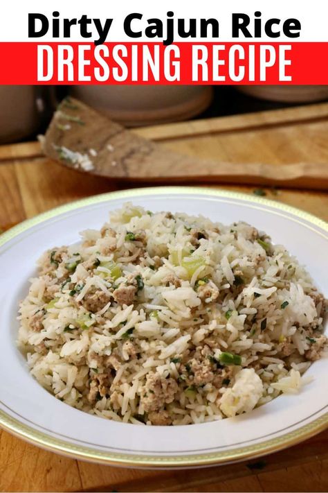 How to make Dirty Cajun Rice Dressing. Our traditional recipe is the perfect side dish at a Louisiana-themed dinner party or Soul Food feast. Cajun Rice Dressing Recipe, Louisiana Dirty Rice Recipe, Cajun Rice Dressing, Rice Dressing Recipe, Cajun Rice, Dirty Rice Recipe, Rice Dressing, Healthy Rice Recipes, Food Feast