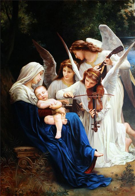 Large  oil painting  "The song of the angels" (Copy) 100x70 cm. Painting on Canvas, Interior Decor, Bright color, Gift, Classical painting Religious Artwork, William Adolphe Bouguereau, Large Oil Painting, Angel Painting, Biblical Art, Madonna And Child, Jesus Art, Catholic Art, Classical Art